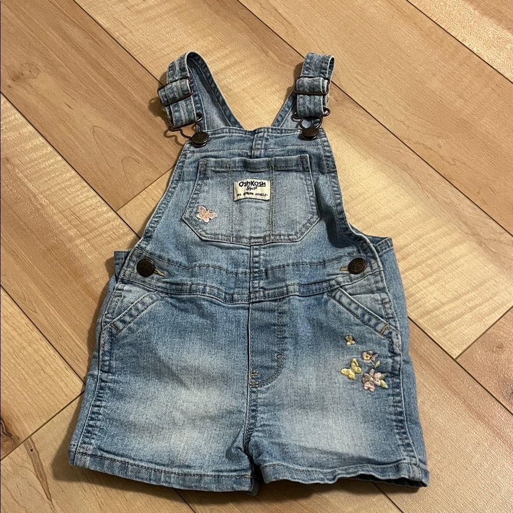 OshKosh B'gosh Light Blue Denim Shortalls with Floral Embroidery